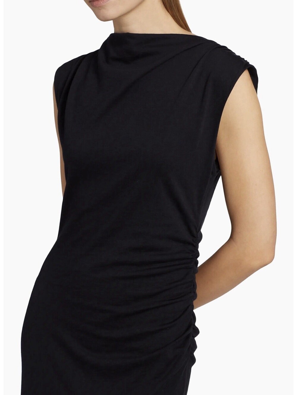 New Vince Cowlneck Cotton Midi-Dress In Black Size L $248 - Picture 4 of 11